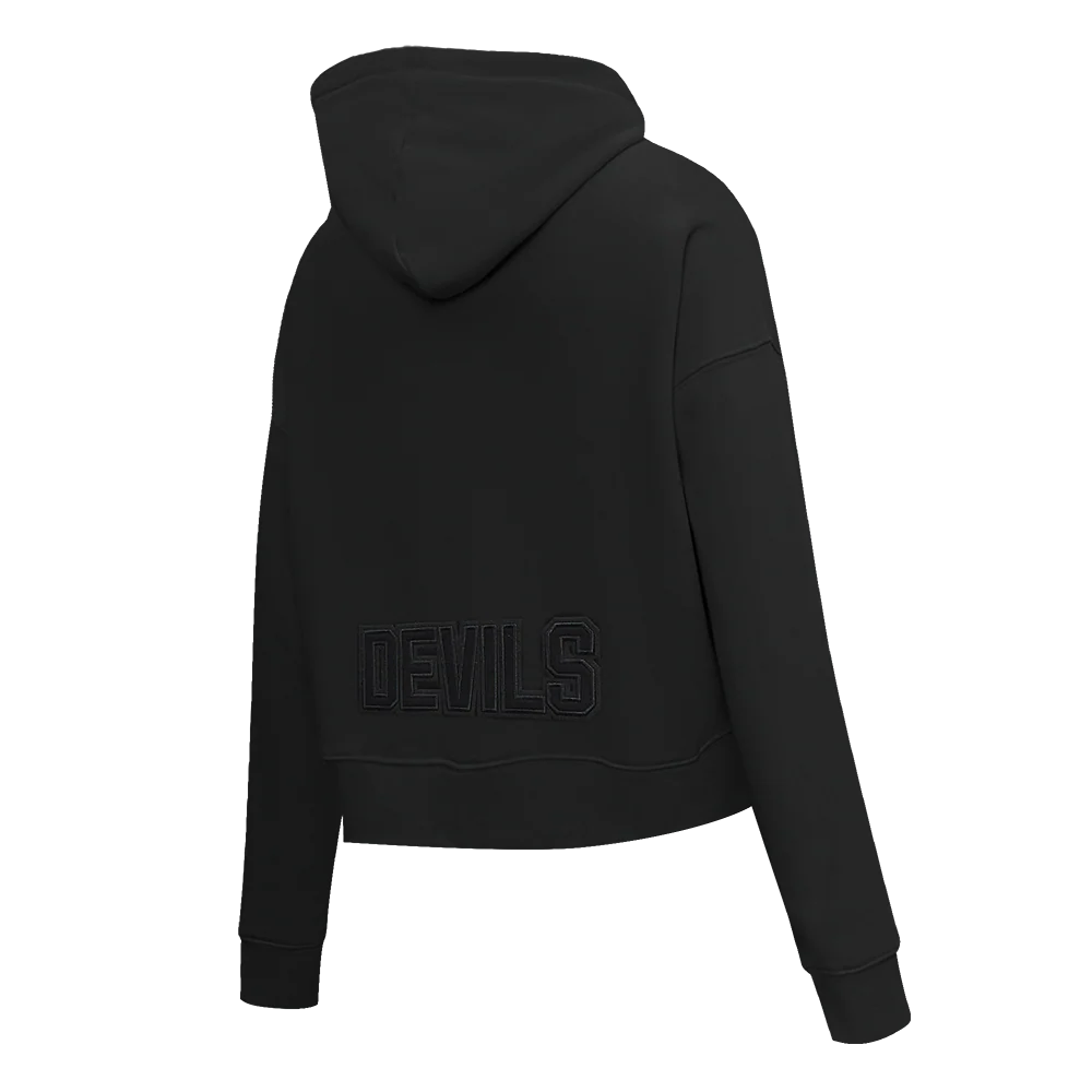 NHL NEW JERSEY DEVILS NEUTRAL WOMEN'S CROPPED PULLOVER HOODIE (BLACK) - Image 4