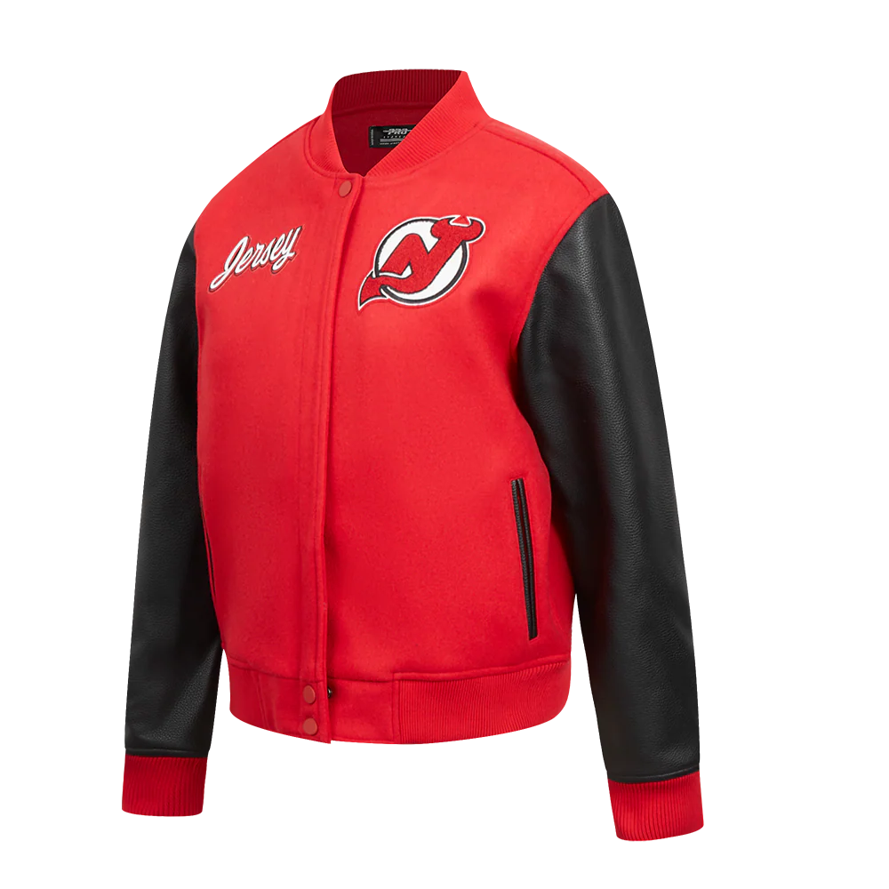 NHL NEW JERSEY DEVILS CLASSIC WOMEN'S WOOL VARSITY JACKET (RED/BLACK) - Image 2