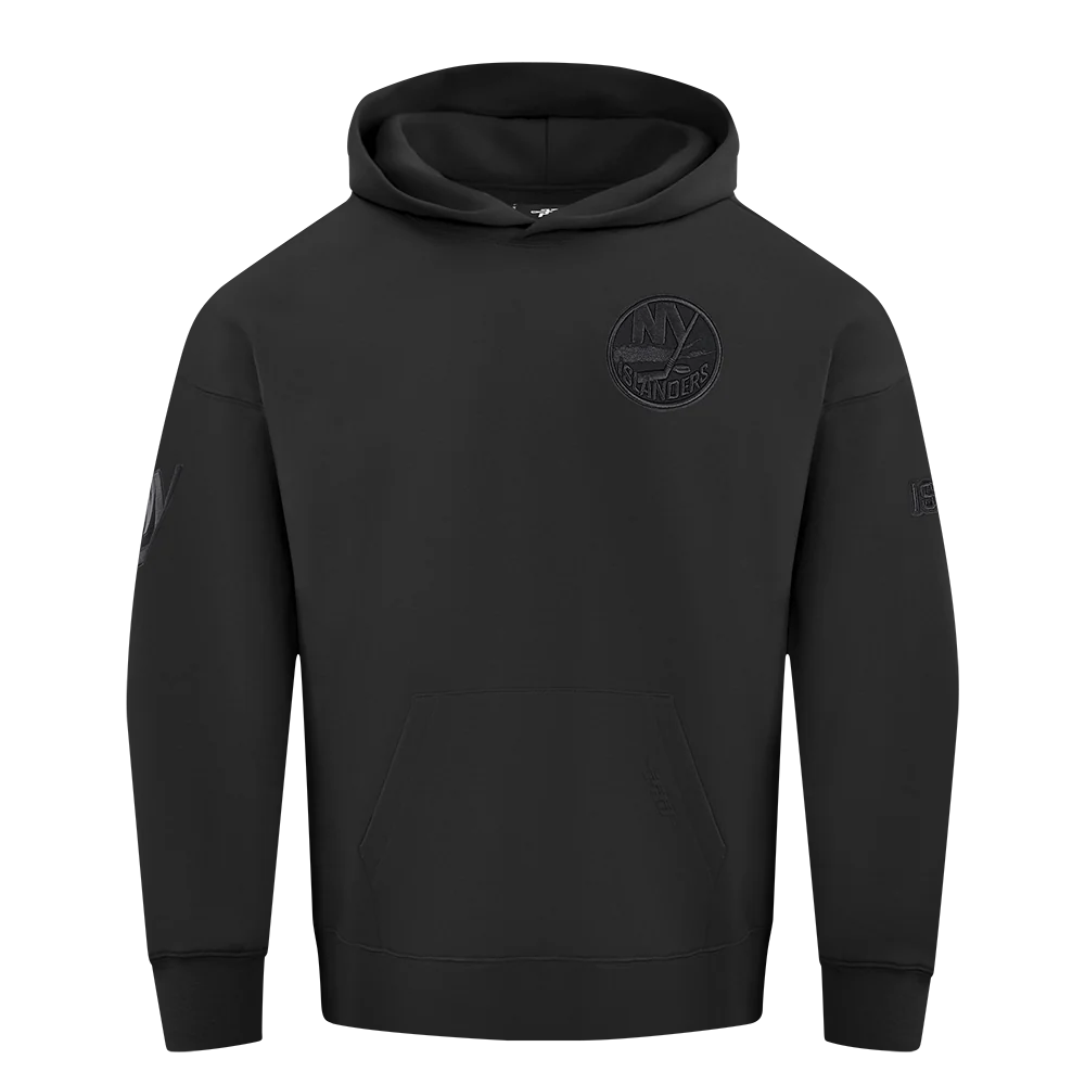 NHL NEW YORK ISLANDERS NEUTRAL MEN'S DROP SHOULDER FLEECE PULLOVER HOODIE (BLACK)