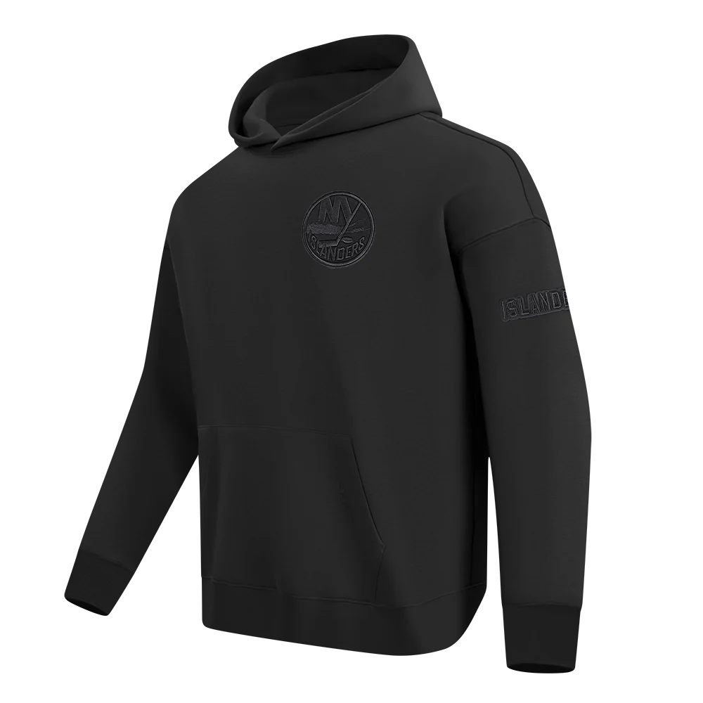 NHL NEW YORK ISLANDERS NEUTRAL MEN'S DROP SHOULDER FLEECE PULLOVER HOODIE (BLACK) - Image 2