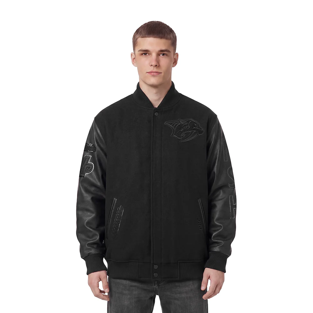 NHL NASHVILLE PREDATORS TRIPLE BLACK MEN'S WOOL VARSITY JACKET (TRIPLE BLACK)