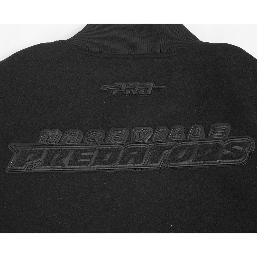 NHL NASHVILLE PREDATORS TRIPLE BLACK MEN'S WOOL VARSITY JACKET (TRIPLE BLACK) - Image 10