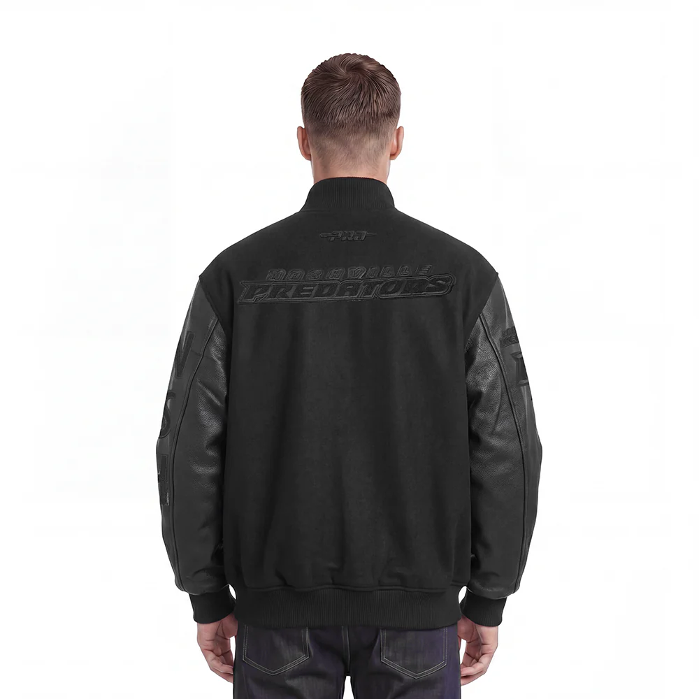 NHL NASHVILLE PREDATORS TRIPLE BLACK MEN'S WOOL VARSITY JACKET (TRIPLE BLACK) - Image 2