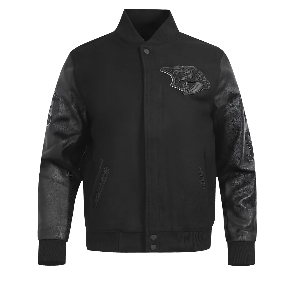 NHL NASHVILLE PREDATORS TRIPLE BLACK MEN'S WOOL VARSITY JACKET (TRIPLE BLACK) - Image 3