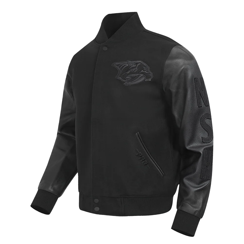 NHL NASHVILLE PREDATORS TRIPLE BLACK MEN'S WOOL VARSITY JACKET (TRIPLE BLACK) - Image 4