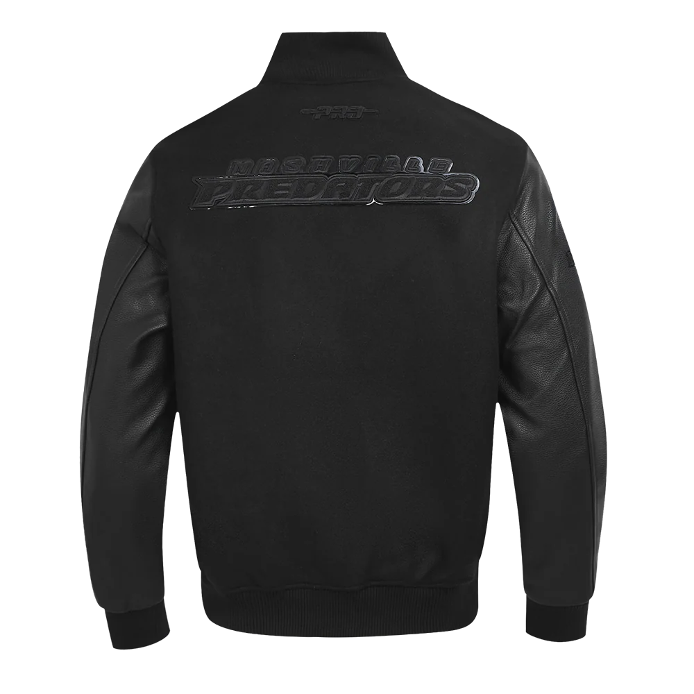 NHL NASHVILLE PREDATORS TRIPLE BLACK MEN'S WOOL VARSITY JACKET (TRIPLE BLACK) - Image 5