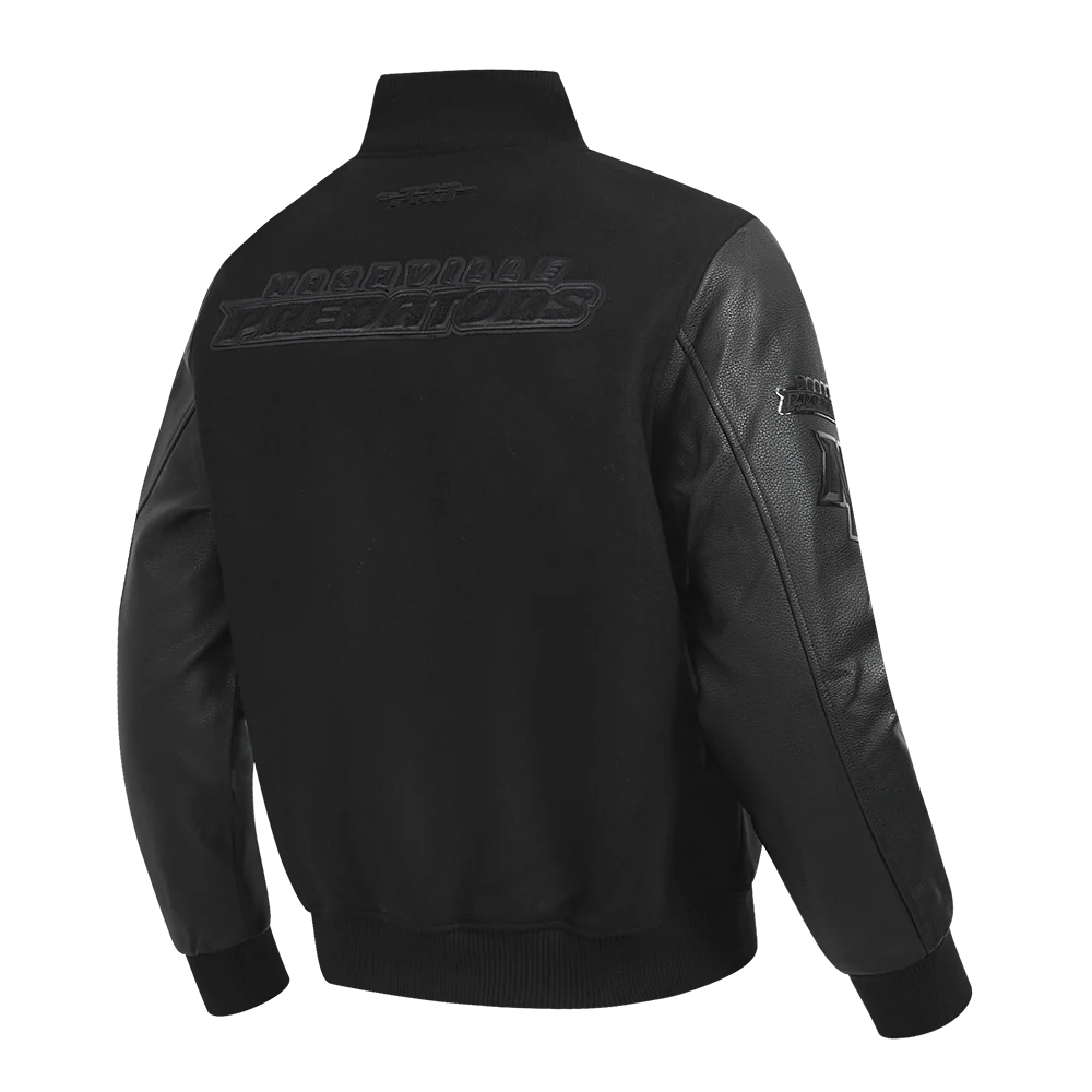 NHL NASHVILLE PREDATORS TRIPLE BLACK MEN'S WOOL VARSITY JACKET (TRIPLE BLACK) - Image 6