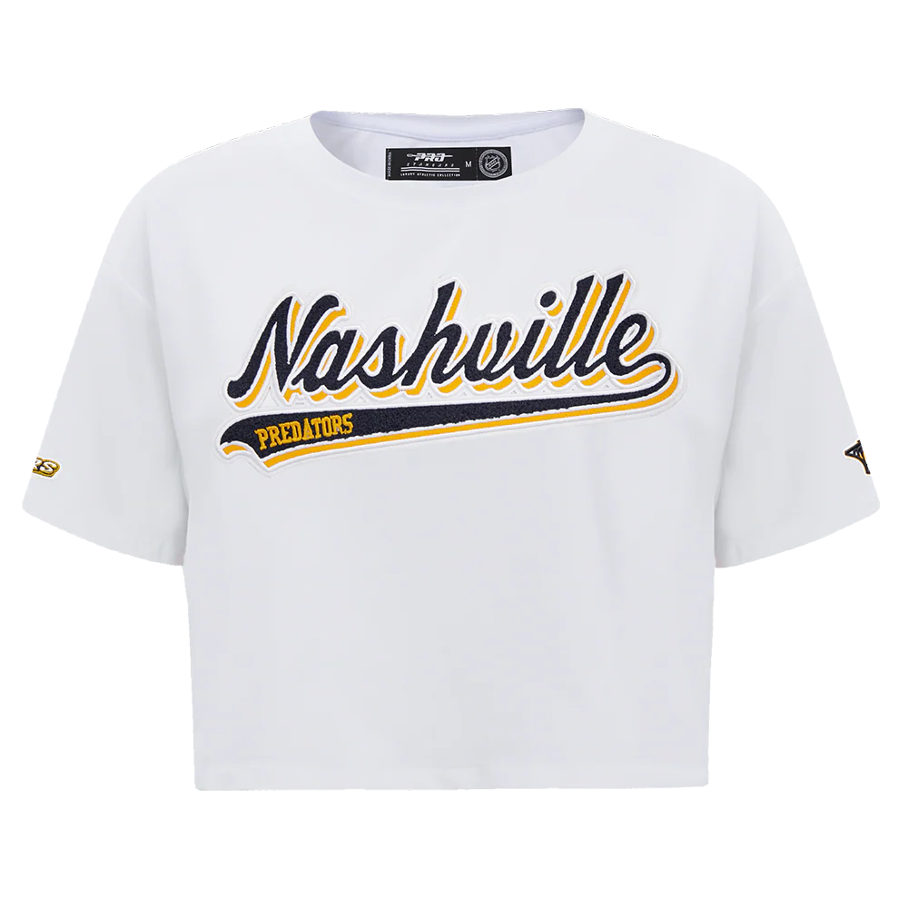 NHL NASHVILLE PREDATORS SCRIPT TAIL WOMEN'S SJ BOXY TEE (WHITE)