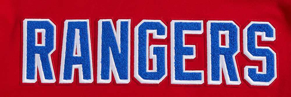 NHL NEW YORK RANGERS CLASSIC CHENILLE MEN'S DOUBLE KNIT SHORT SLEEVE PULLOVER HOODIE (RED) - Image 5