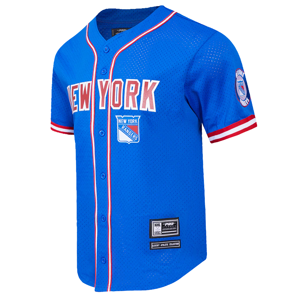 NHL NEW YORK RANGERS CLASSIC MEN'S MESH BUTTON DOWN JERSEY (ROYAL BLUE/RED) - Image 2