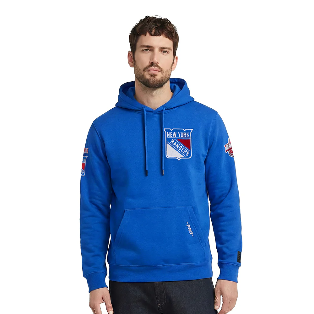 NHL NEW YORK RANGERS CLASSIC CHENILLE MEN'S PULLOVER HOODIE (ROYAL BLUE)