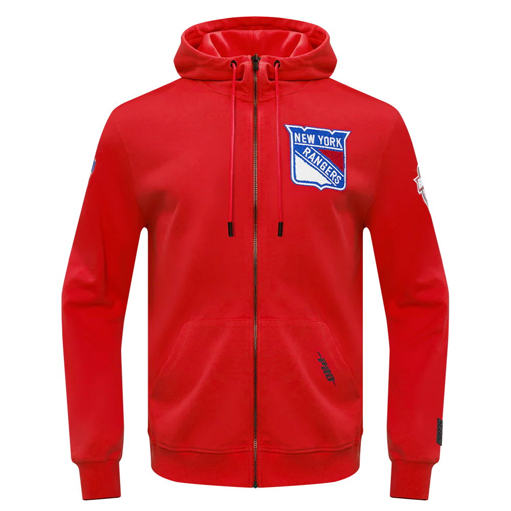 NHL NEW YORK RANGERS CLASSIC CHENILLE MEN'S DK FULL ZIP PULLOVER HOODIE (RED) - Image 3