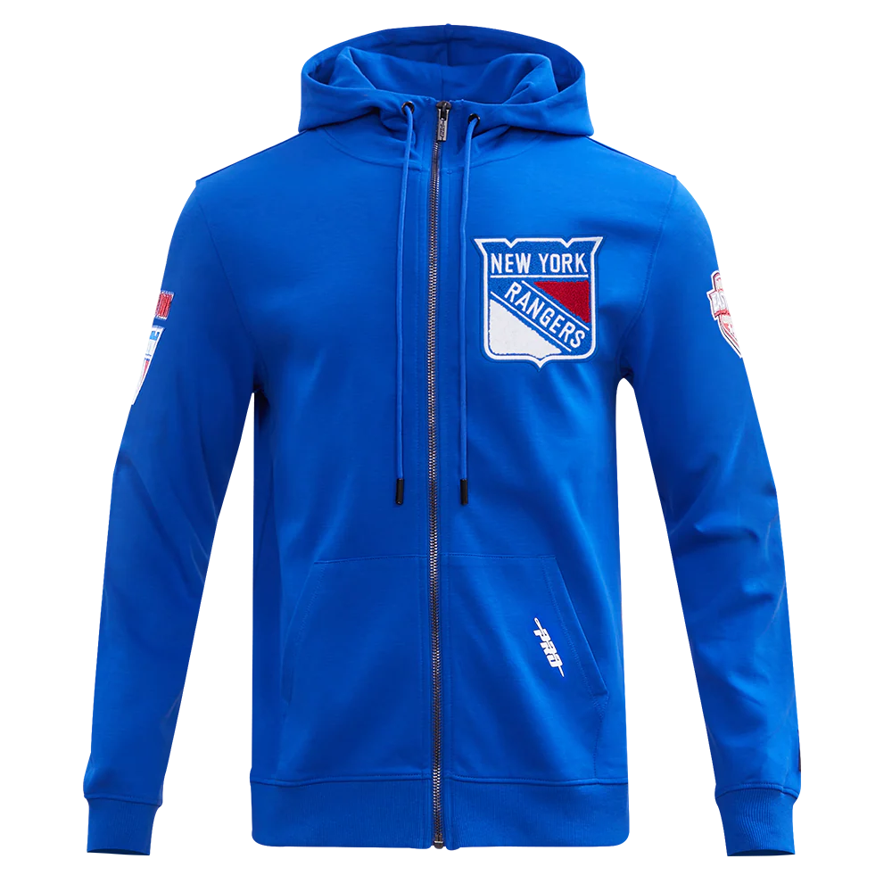 NHL NEW YORK RANGERS CLASSIC CHENILLE MEN'S FULL ZIP PULLOVER HOODIE (ROYAL BLUE) - Image 3