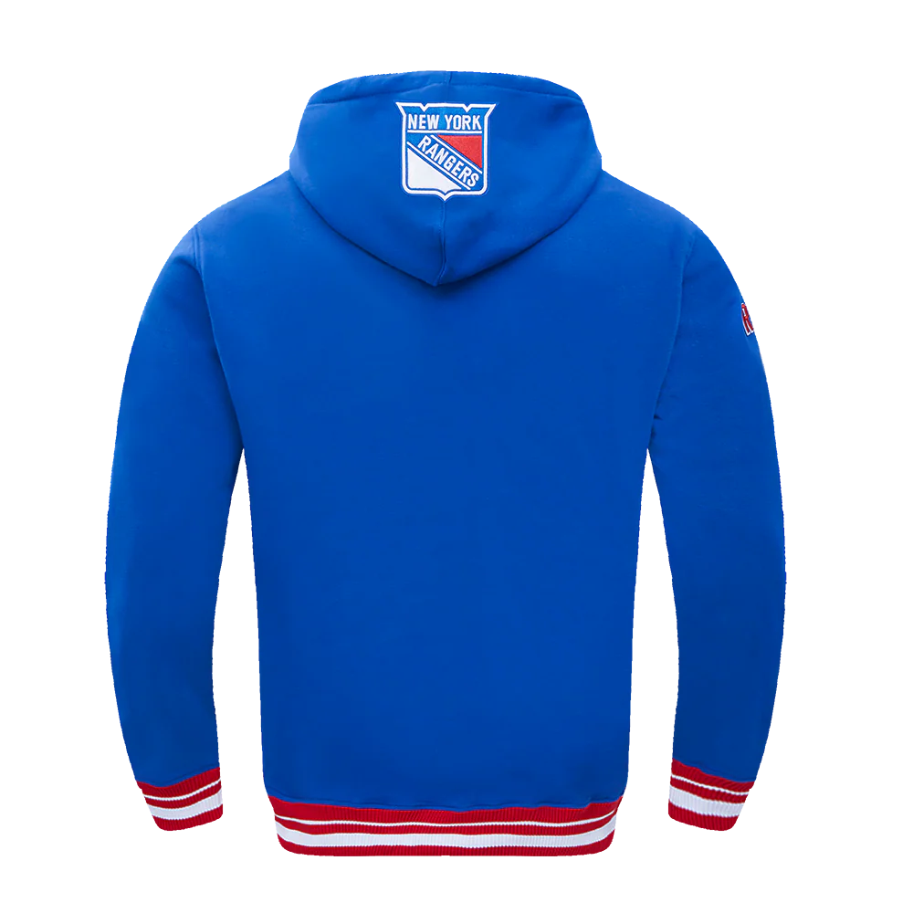 NHL NEW YORK RANGERS SCRIPT TAIL MEN'S RIB FLEECE PULLOVER HOODIE (ROYAL BLUE/RED) - Image 3
