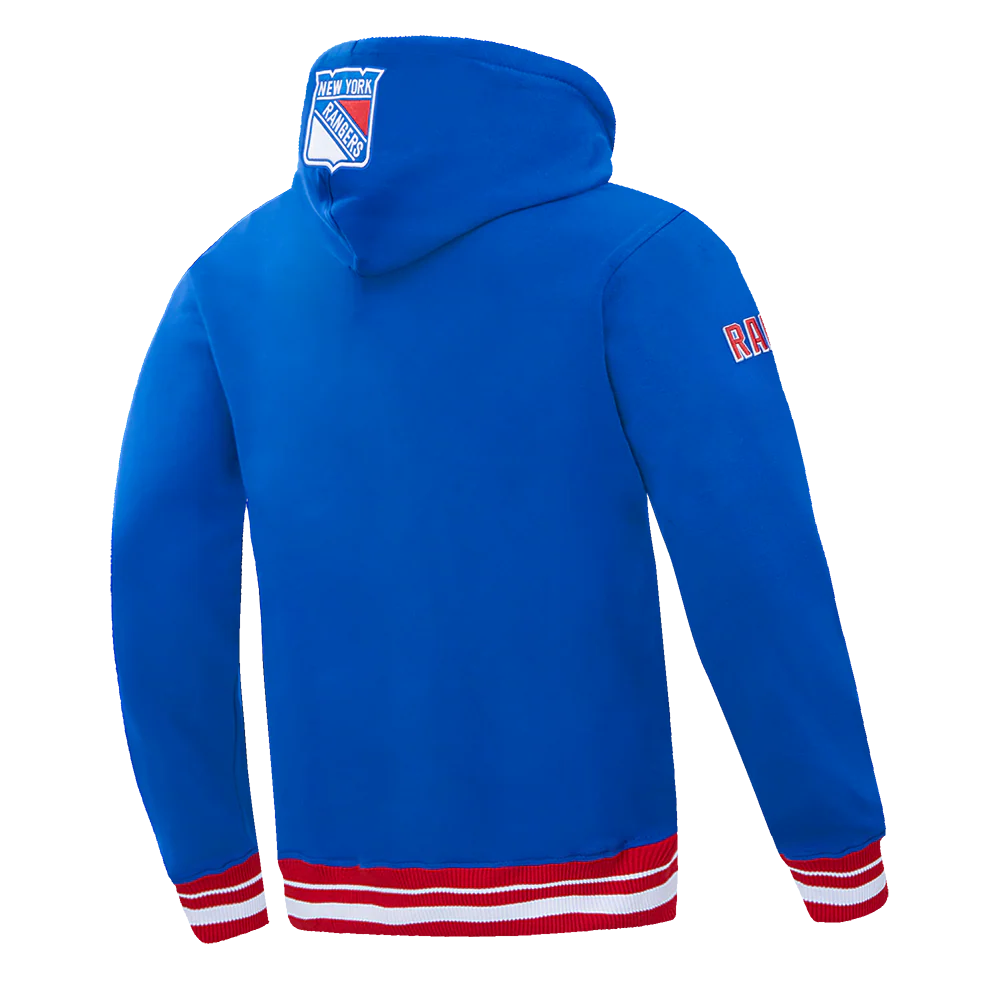 NHL NEW YORK RANGERS SCRIPT TAIL MEN'S RIB FLEECE PULLOVER HOODIE (ROYAL BLUE/RED) - Image 4