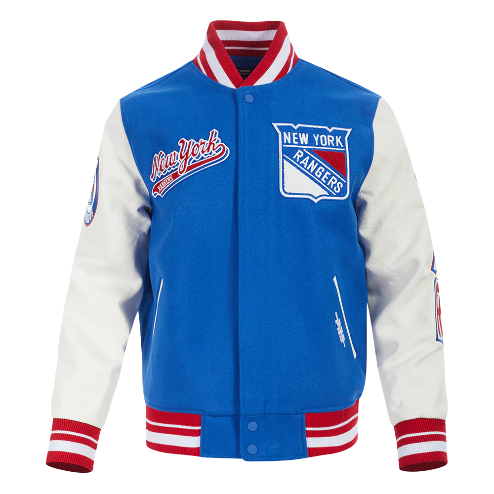 NHL NEW YORK RANGERS SCRIPT TAIL MEN'S RIB WOOL VARSITY (ROYAL BLUE/RED)