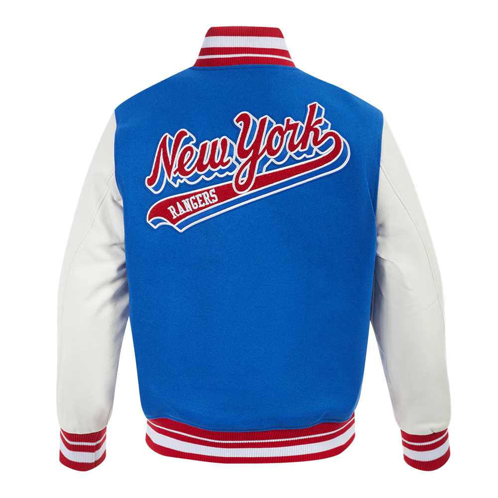 NHL NEW YORK RANGERS SCRIPT TAIL MEN'S RIB WOOL VARSITY (ROYAL BLUE/RED) - Image 3