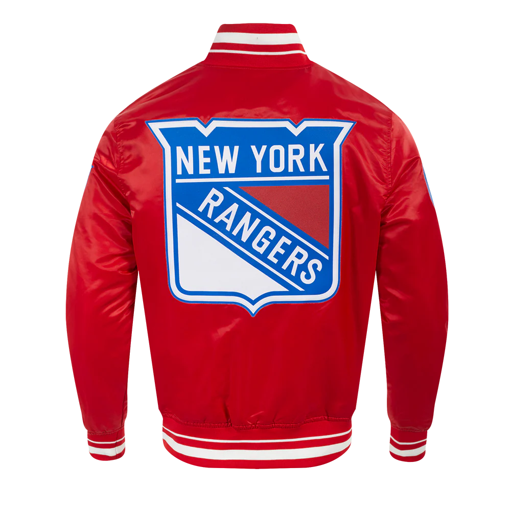 NHL NEW YORK RANGERS SCRIPT TAIL MEN'S SATIN JACKET (RED) - Image 3