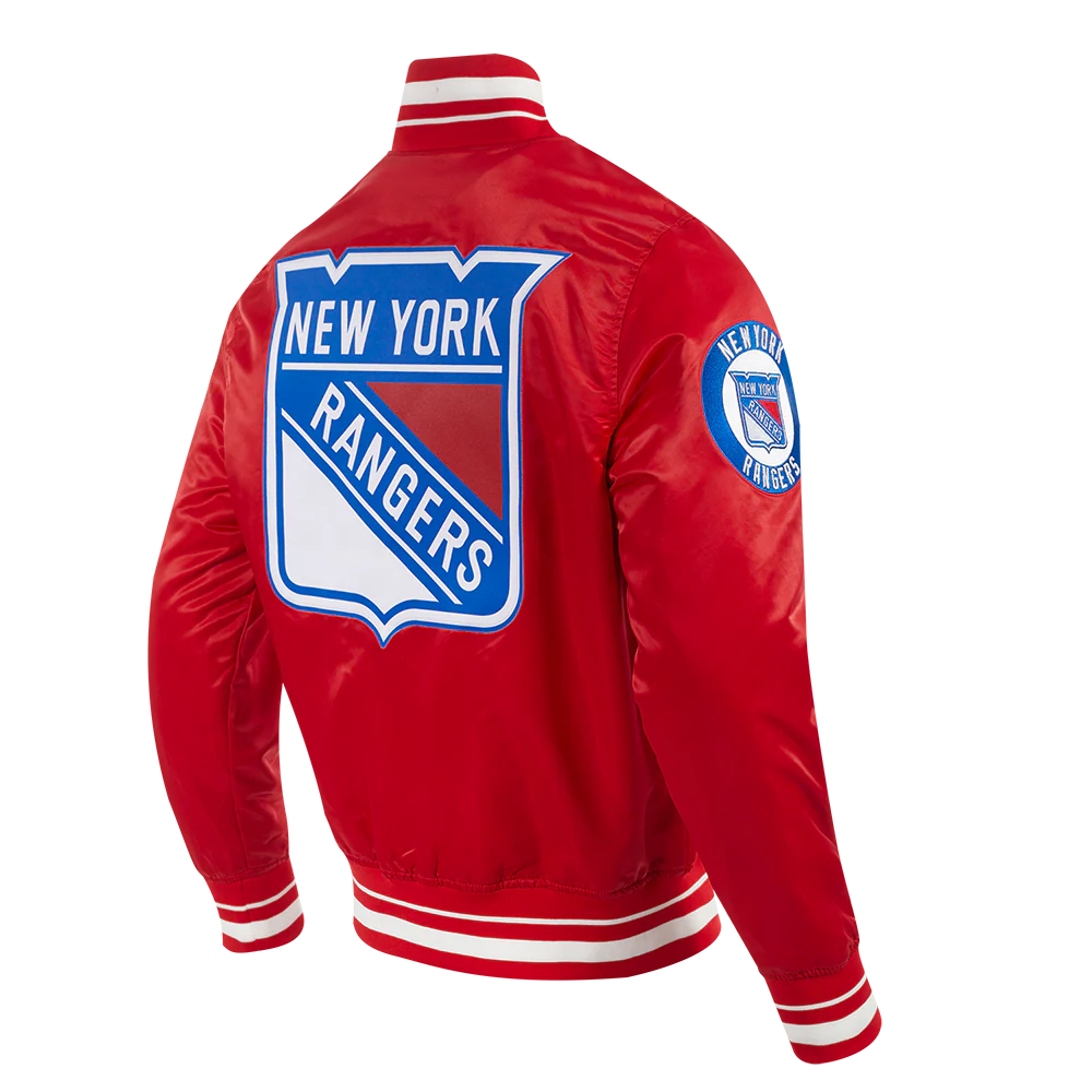 NHL NEW YORK RANGERS SCRIPT TAIL MEN'S SATIN JACKET (RED) - Image 4