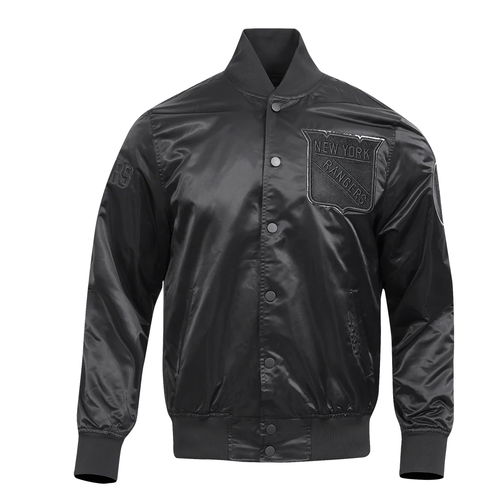 NHL NEW YORK RANGERS TRIPLE BLACK MEN'S SATIN JACKET (TRIPLE BLACK) - Image 3