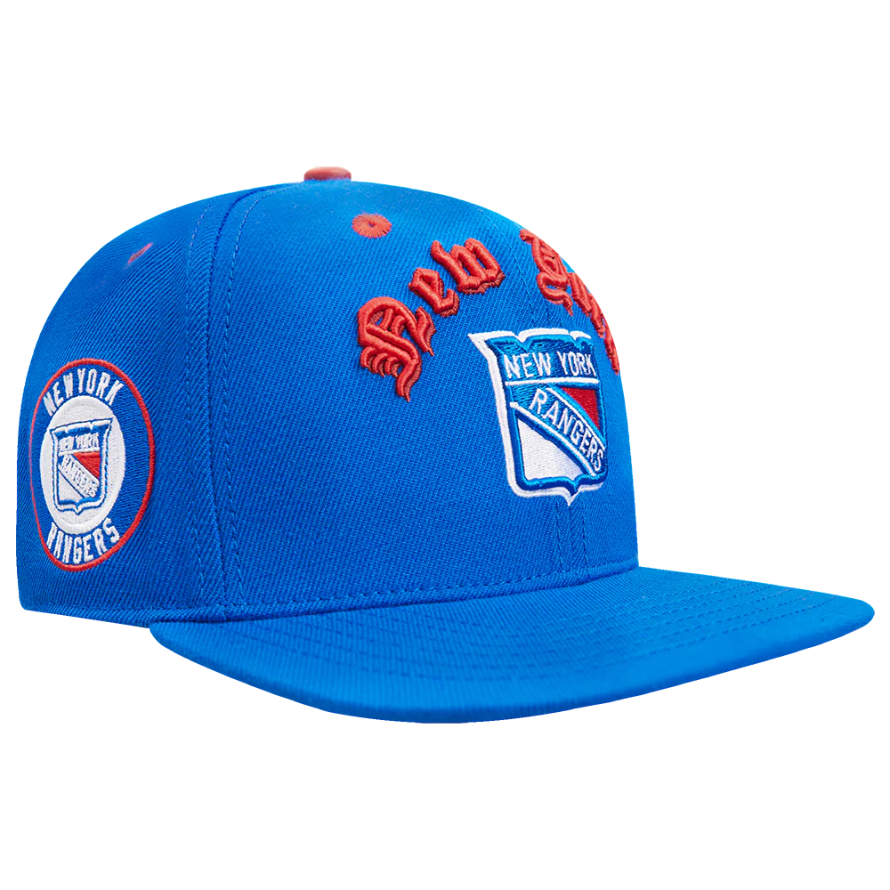 NHL NEW YORK RANGERS OLD ENGLISH UNISEX 6 PANEL SNAPBACK HAT (ROYAL BLUE) - Image 2