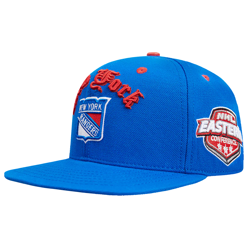 NHL NEW YORK RANGERS OLD ENGLISH UNISEX 6 PANEL SNAPBACK HAT (ROYAL BLUE) - Image 3