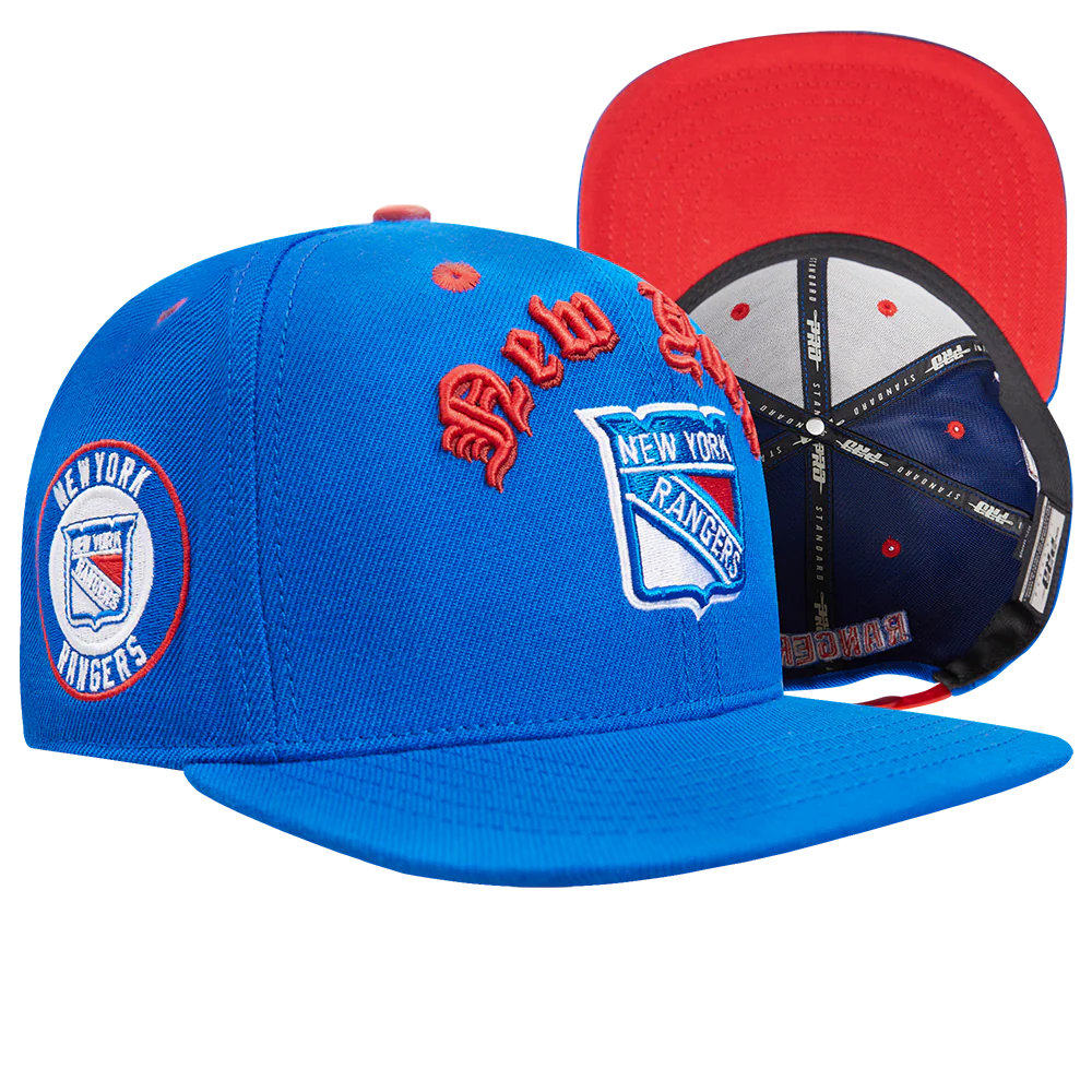 NHL NEW YORK RANGERS OLD ENGLISH UNISEX 6 PANEL SNAPBACK HAT (ROYAL BLUE) - Image 8