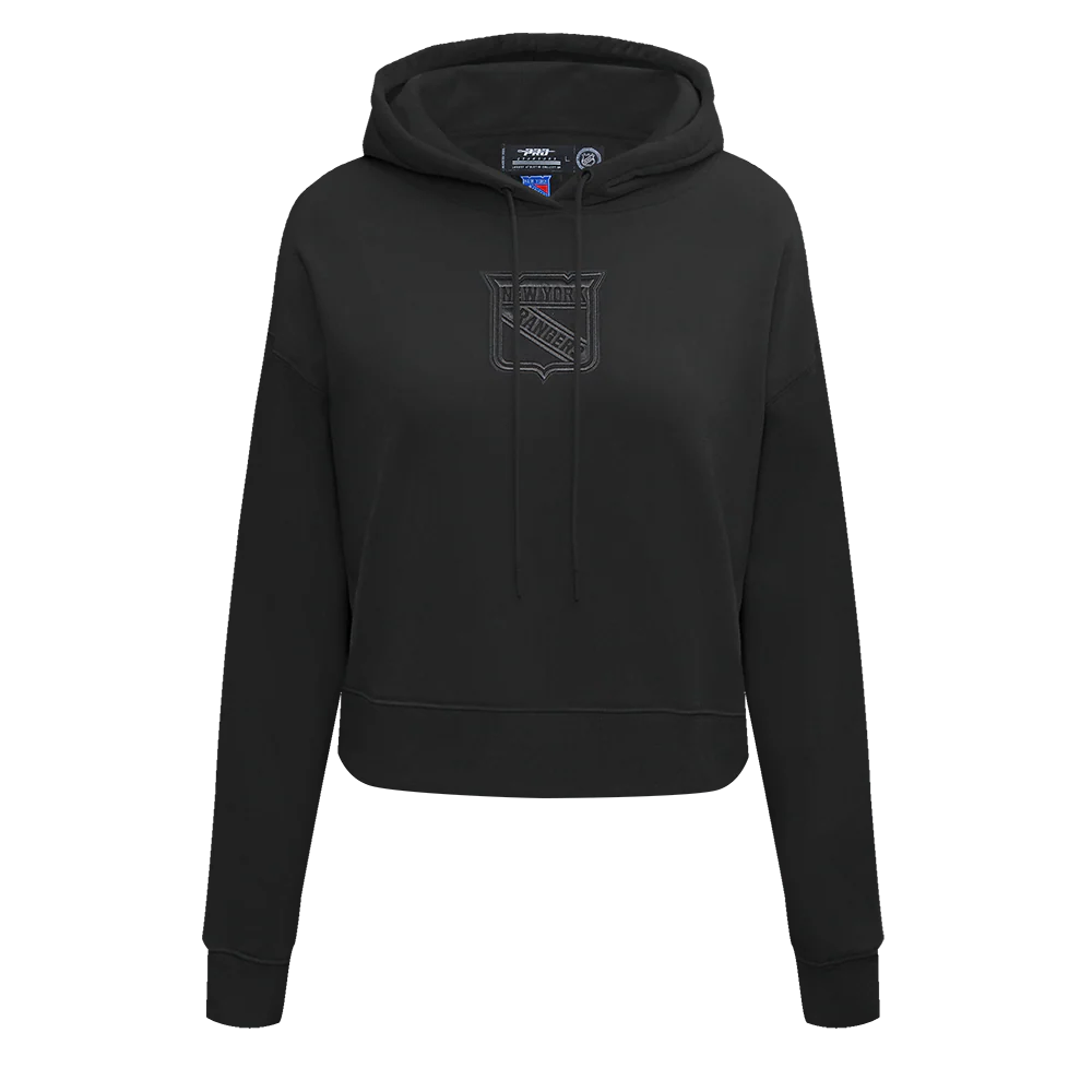 NHL NEW YORK RANGERS NEUTRAL WOMEN'S CROPPED PULLOVER HOODIE (BLACK)