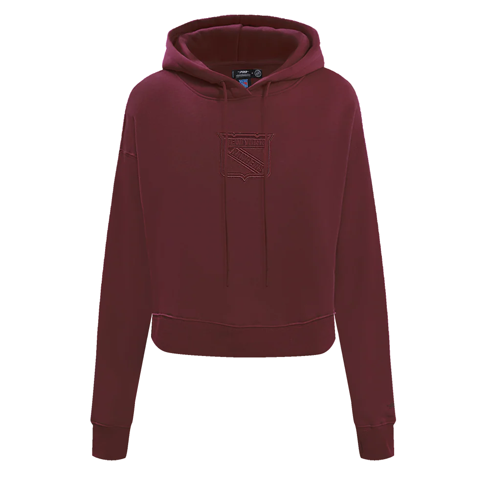 NHL NEW YORK RANGERS NEUTRAL CROPPED FLEECE PULLOVER HOODIE (WINE)