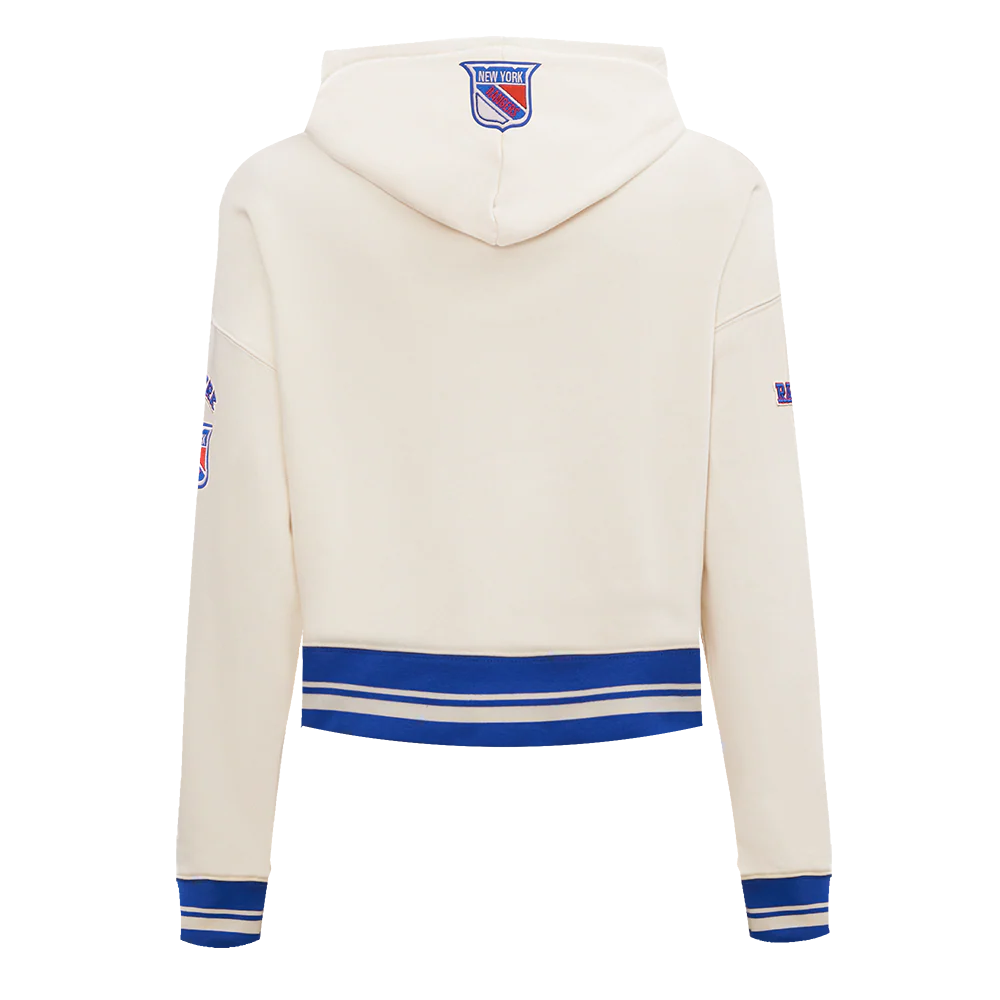 NHL NEW YORK RANGERS RETRO CLASSIC WOMEN'S RIB CROPPED PULLOVER HOODIE (EGGSHELL/ROYAL BLUE) - Image 12