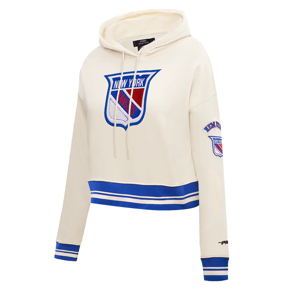 NHL NEW YORK RANGERS RETRO CLASSIC WOMEN'S RIB CROPPED PULLOVER HOODIE (EGGSHELL/ROYAL BLUE) - Image 2