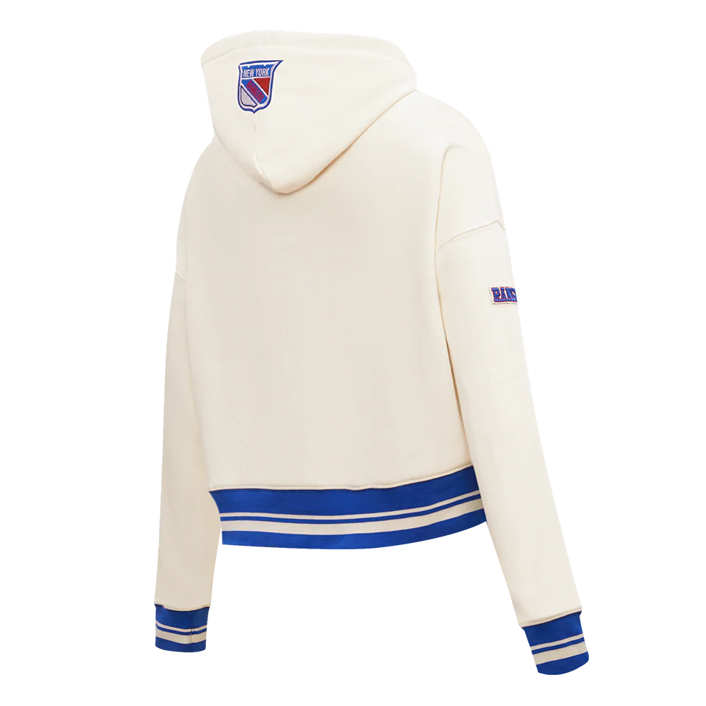 NHL NEW YORK RANGERS RETRO CLASSIC WOMEN'S RIB CROPPED PULLOVER HOODIE (EGGSHELL/ROYAL BLUE) - Image 3