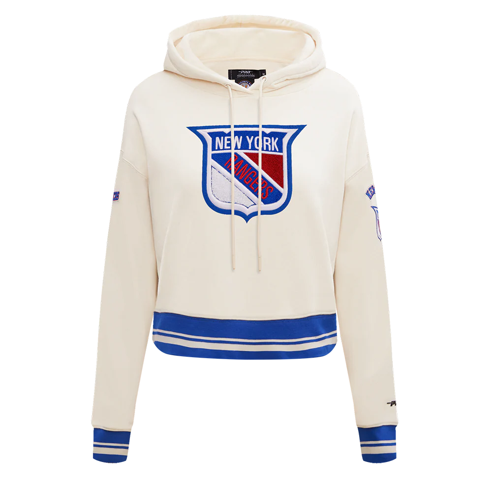 NHL NEW YORK RANGERS RETRO CLASSIC WOMEN'S RIB CROPPED PULLOVER HOODIE (EGGSHELL/ROYAL BLUE) - Image 9