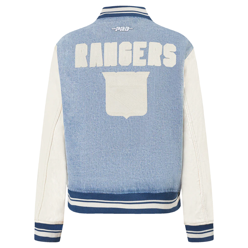 NHL NEW YORK RANGERS VARSITY BLUES WOMEN'S DENIM VARSITY JACKET (DENIM/LINEN) - Image 3