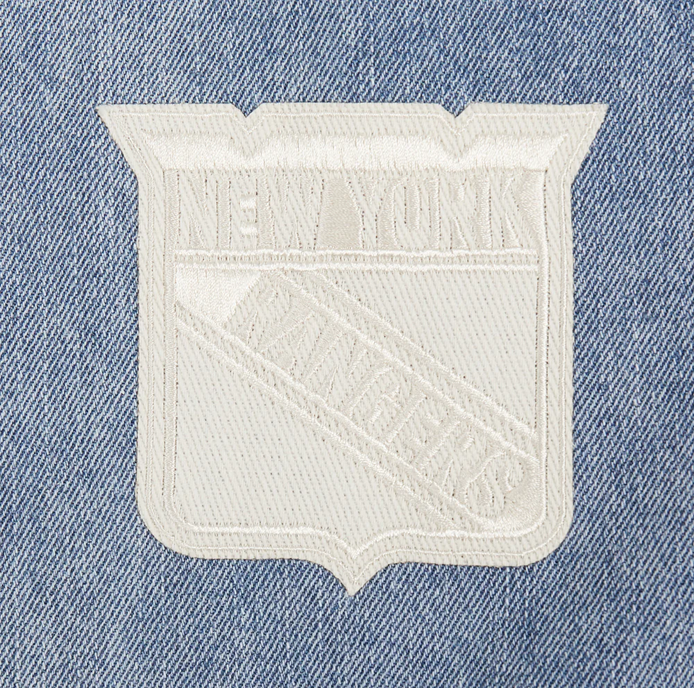 NHL NEW YORK RANGERS VARSITY BLUES WOMEN'S DENIM VARSITY JACKET (DENIM/LINEN) - Image 5