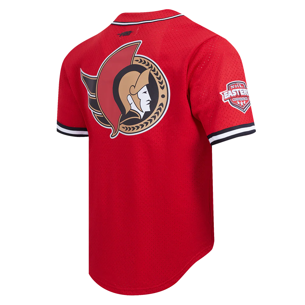 NHL OTTAWA SENATORS CLASSIC MESH MEN'S BUTTON DOWN SHIRT (RED/BLACK) - Image 4