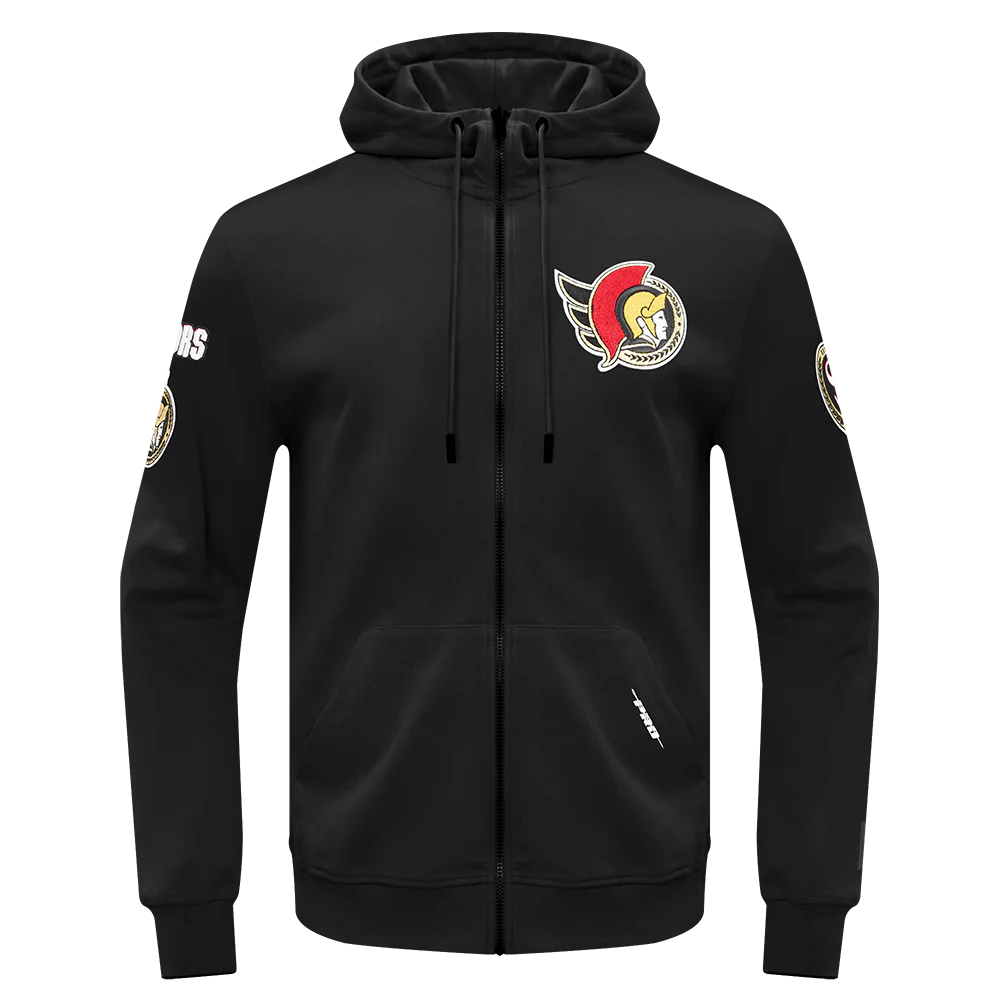NHL OTTAWA SENATORS CLASSIC CHENILLE MEN'S DK FZ PO HOODIE (BLACK)