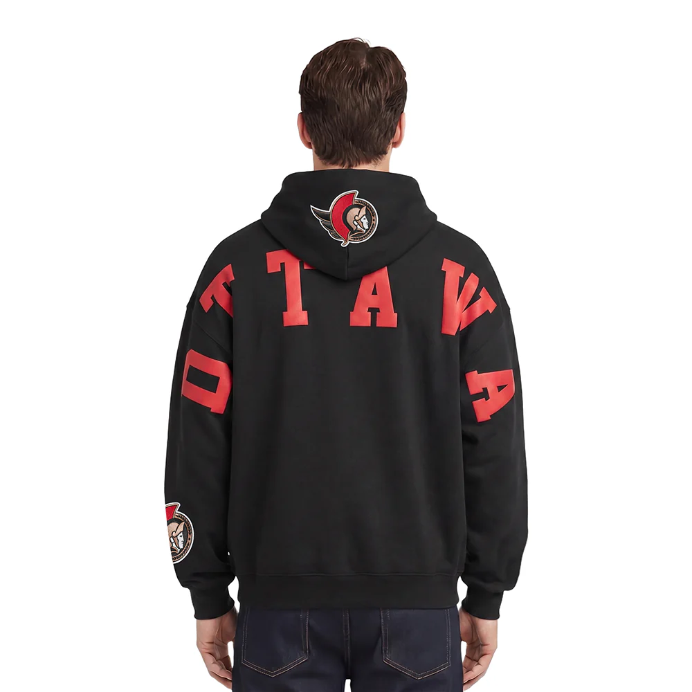NHL OTTAWA SENATORS WINGSPAN MEN'S DROP SHOULDER FLC PO HOODIE (BLACK)