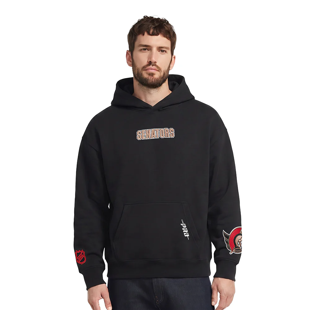 NHL OTTAWA SENATORS WINGSPAN MEN'S DROP SHOULDER FLC PO HOODIE (BLACK) - Image 2