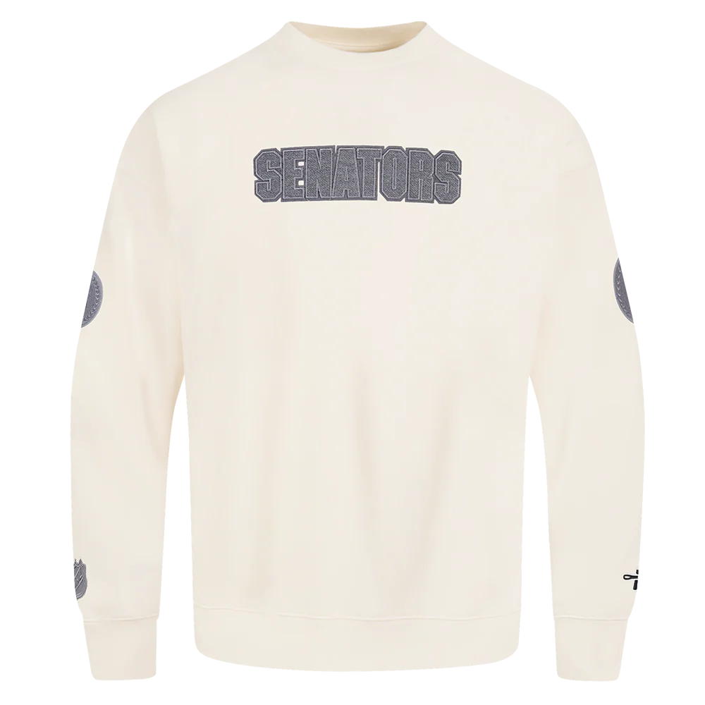 NHL OTTAWA SENATORS REVERSE FRENCH TERRY MEN'S DROP SHOULDER FLC CREWNECK (EGGSHELL)