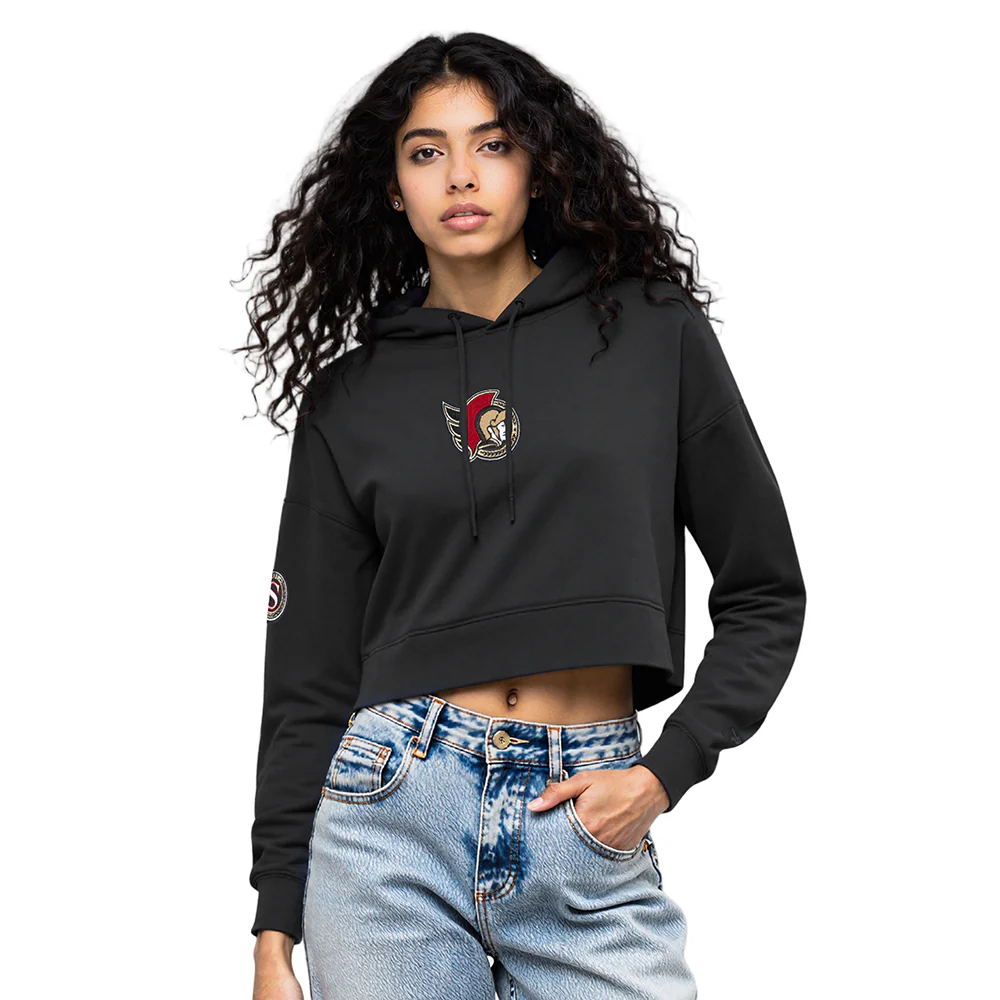 NHL OTTAWA SENATORS CLASSIC WOMEN'S FLC CROPPED PO HOODIE (BLACK)