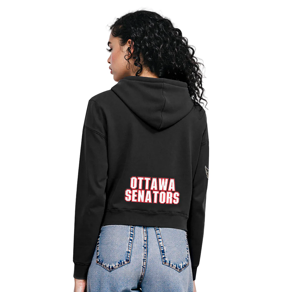 NHL OTTAWA SENATORS CLASSIC WOMEN'S FLC CROPPED PO HOODIE (BLACK) - Image 2