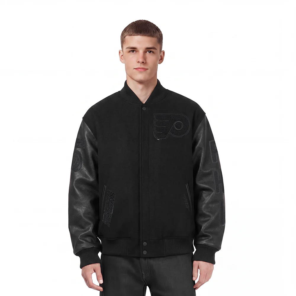 NHL PHILADELPHIA FLYERS TRIPLE BLACK MEN'S WOOL VARSITY JACKET (TRIPLE BLACK)