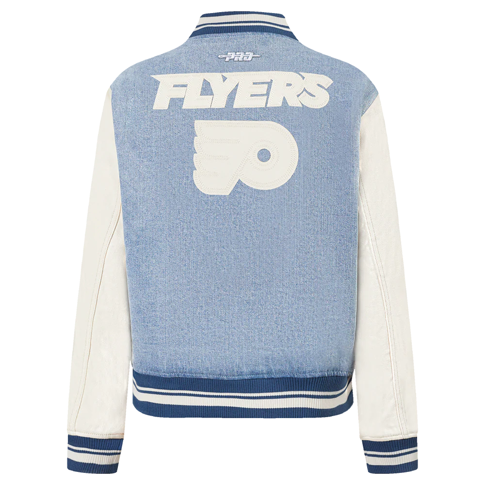 NHL PHILADELPHIA FLYERS VARSITY BLUES WOMEN'S DENIM VARSITY JACKET (DENIM/LINEN) - Image 3