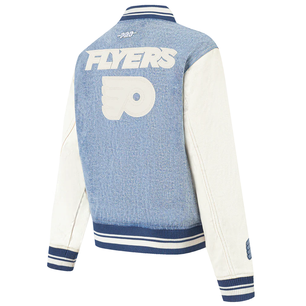 NHL PHILADELPHIA FLYERS VARSITY BLUES WOMEN'S DENIM VARSITY JACKET (DENIM/LINEN) - Image 4