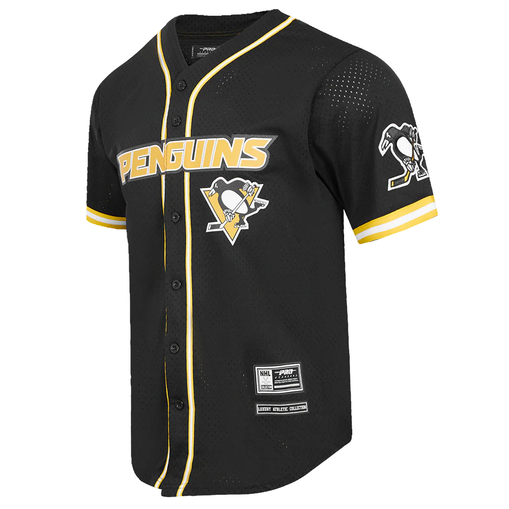 NHL PITTSBURGH PENGUINS CLASSIC MEN'S MESH BUTTON DOWN JERSEY (BLACK/YELLOW) - Image 2