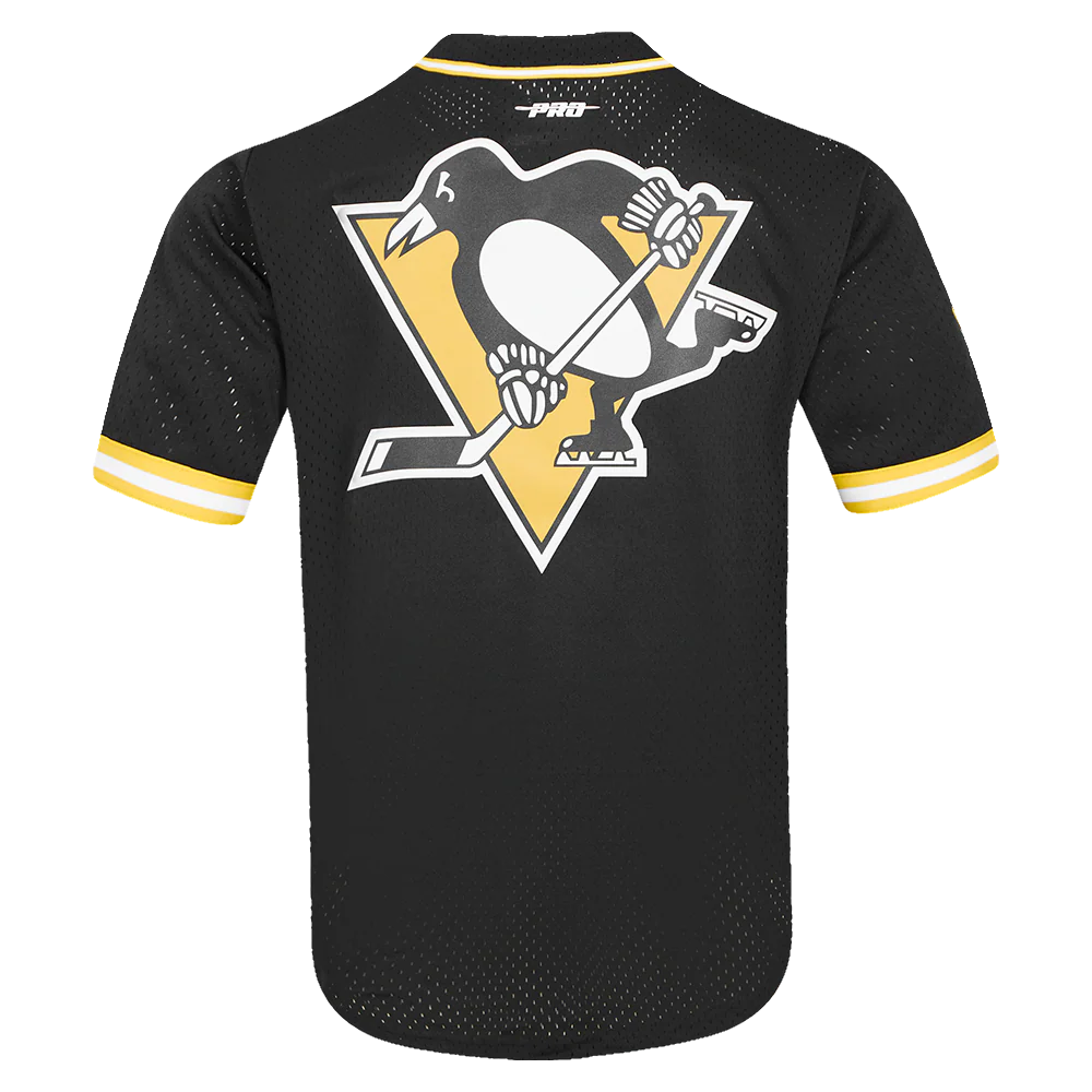 NHL PITTSBURGH PENGUINS CLASSIC MEN'S MESH BUTTON DOWN JERSEY (BLACK/YELLOW) - Image 3