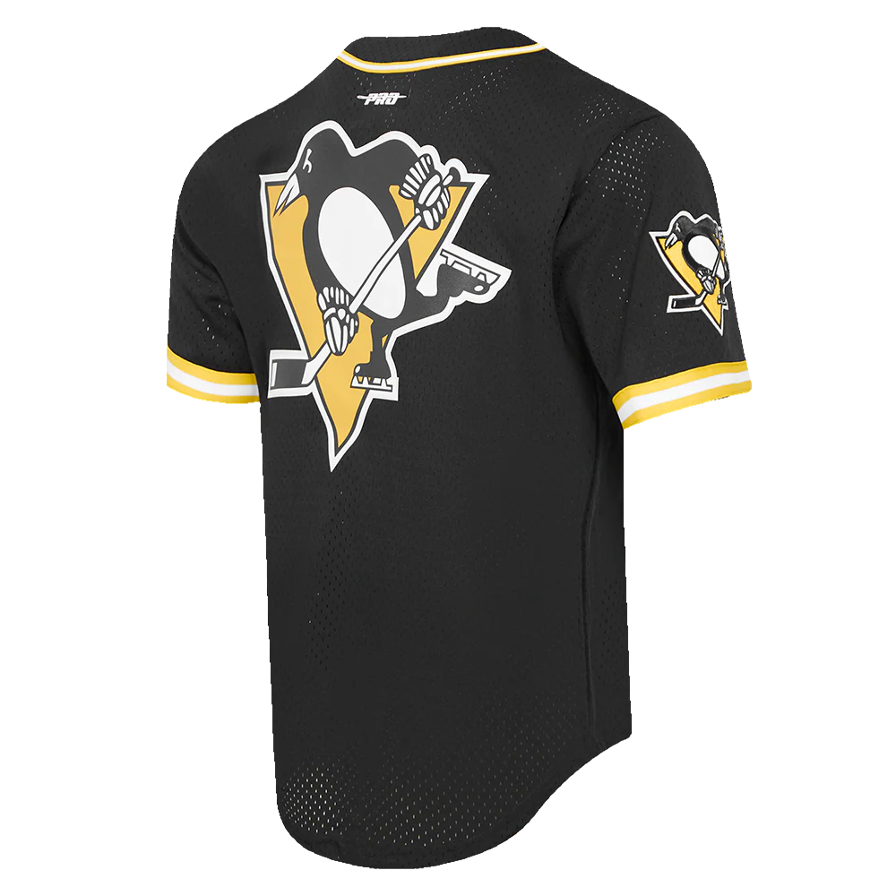 NHL PITTSBURGH PENGUINS CLASSIC MEN'S MESH BUTTON DOWN JERSEY (BLACK/YELLOW) - Image 4