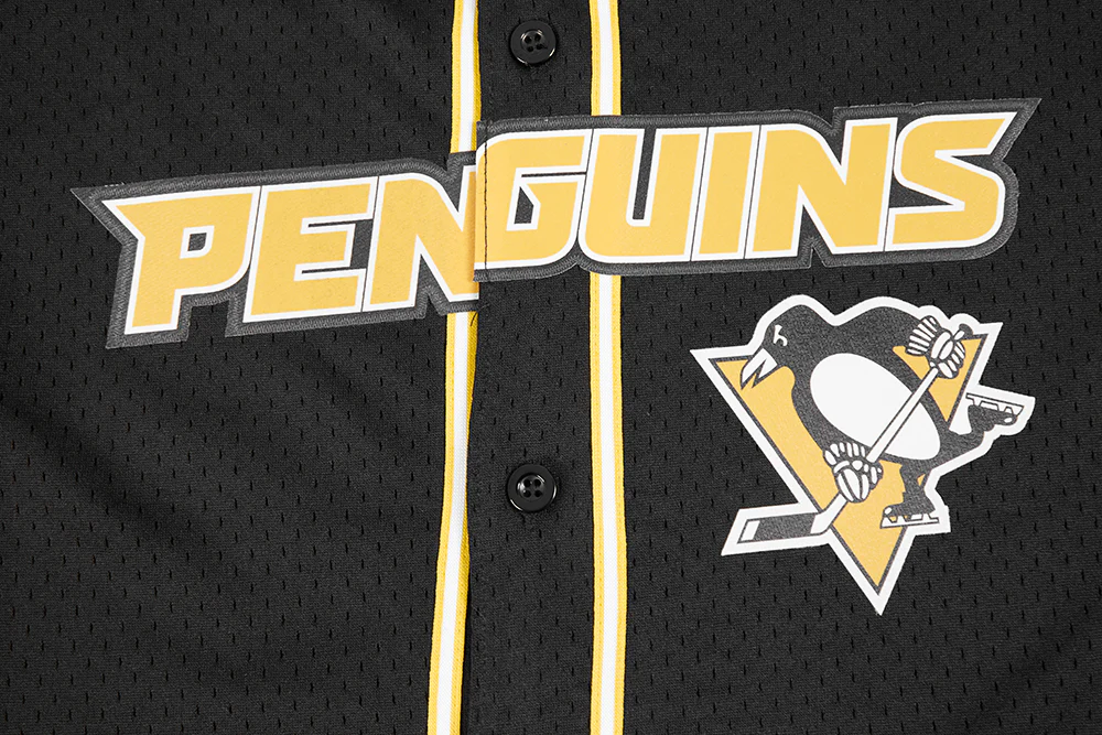 NHL PITTSBURGH PENGUINS CLASSIC MEN'S MESH BUTTON DOWN JERSEY (BLACK/YELLOW) - Image 5