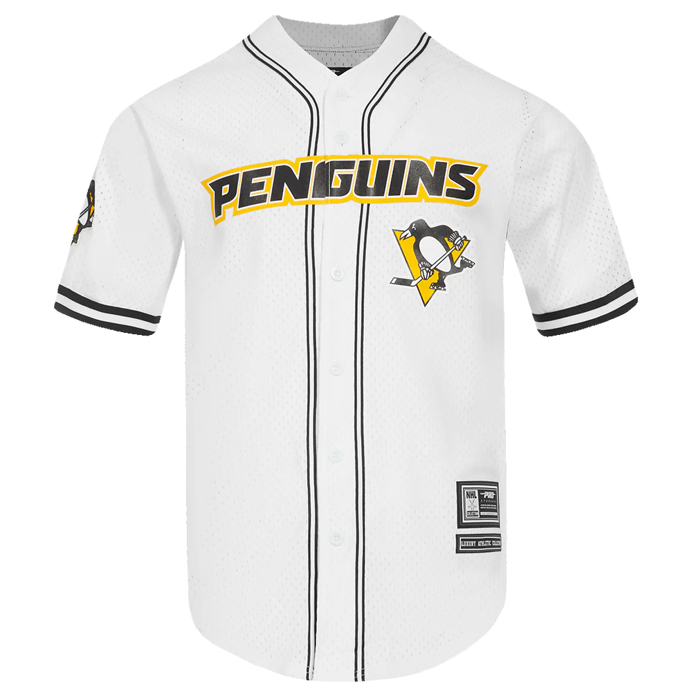 NHL PITTSBURGH PENGUINS CLASSIC MESH MEN'S BUTTON DOWN SHIRT (WHITE / BLACK / WHTE)